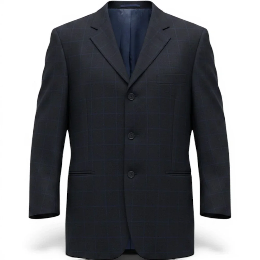 Ted Baker Sport Coat Mens 44 Navy Blue Endurance Windowpane Wool 3-Button Blazer